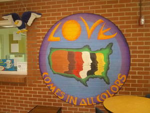 Love Comes in All Colors (Mural on the wall of our school)